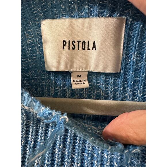 Pistola Eva Cropped Crewneck Pullover Sweater Stripe Distressed Salted Blue, M - Picture 3 of 8